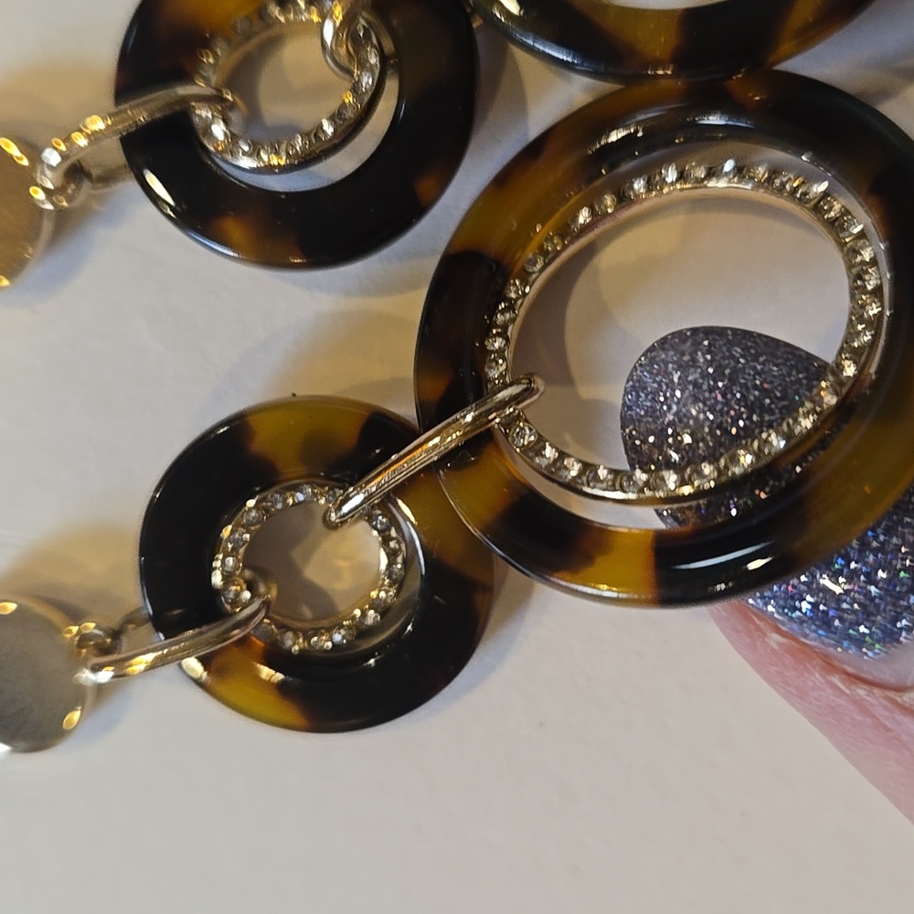 New LOFT "Sparkle Like You Mean It" Gold/Brown Tortoise Dangle Earrings - Picture 5 of 8